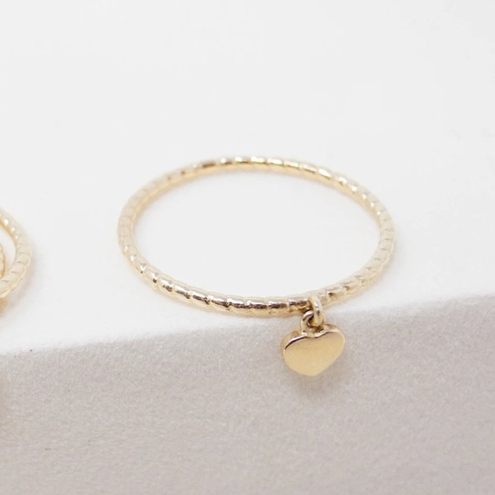 Solid 14K Gold Heart Charm Ring